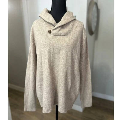 Banana Republic мужской шаль воротник кнопка 100% шерсти мериноса свитер желтовато-коричневый большой - Изображение 1 из 4