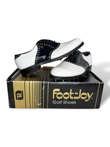 FootJoy Mens Classic Golf Shoes Size 9.5C White Navy Leather 51839 Vintage - Picture 1 of 11