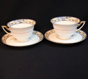 Thomas Bavaria Set of 2 Cups & Saucers 1908-1938 The Arlington Floral Urns Gold - Picture 1 of 23