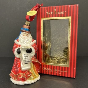 Waterford Holiday Heirlooms Checking It Dos Veces Vidrio Soplado Santa Bola de Navidad - Imagen 1 de 16