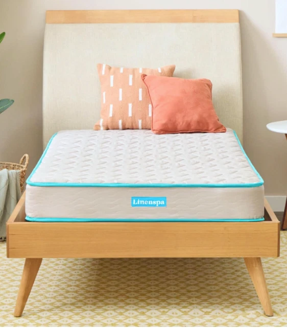 Marco de cama doble de metal + colchón de muelles confort Linepa LS06TTGRSP 6 pulgadas Foto 1 de 4