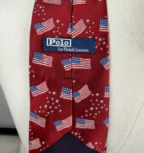 Polo Ralph Lauren Red Silk Embroidered American Flags Patriotic USA Neck Tie - Picture 1 of 7