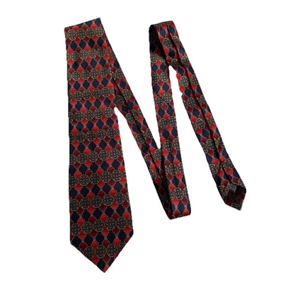 Corbata geométrica para hombre BULLOCK & JONES azul marino y rojo 100 % seda 3,75 x 58" Foto 1 de 4