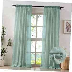 Mint Green Sheer Curtains 63 Inch Length for Living Room, Bedroom Soft Light - Picture 1 of 8