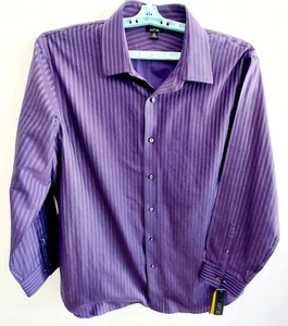 APT 9 Mens XXL Purple Stripe Lomg Sleeve Dress Shirt - Picture 1 of 8