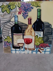 Weinflaschen, Glas & Trauben bunt große Keramikfliese - Bild 1 von 5