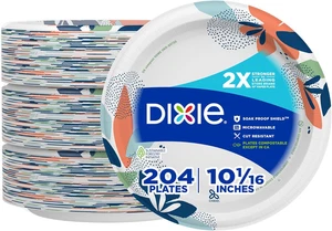 Dixie Large Paper Plates, 10 Inch, 204 Count, 2X Stronger*, Microwave-Safe, Soak - Picture 1 of 12