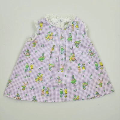 Vtg 50s 60s Baby Girl Purple Sleeveless Sundress Box Pleat Lace Trim Handmade - Image 1 of 4