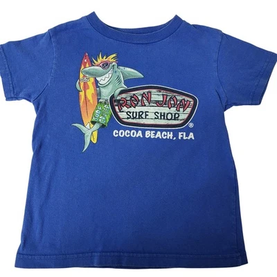 Ron Jon Surf Shop Shark Graphic T-Shirt Boy's Size 5/6 Cocoa Beach Blue - Image 1 of 4