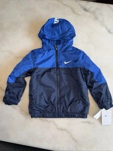 NWT New Nike Boy's Size 4 Fleece Lined Water Repellent Jacket Blue Navy 86K992 - Picture 1 of 8