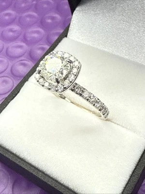 💎 14k White Gold 1.80CT Natural Diamond Halo Engagement Wedding Bridal Ring - Image 1 of 4