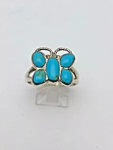 Anello Navajo ~ Argento Sterling .925 15mm Turchese Farfalla Misura 7 3/4 - Foto 1 di 7