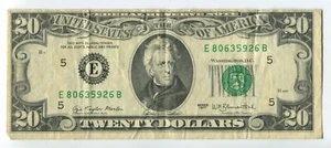 Billete de la Reserva Federal 1977 de 20 dólares impresión offset error en estado bastante bueno Richmond E80635926B SM234 - Imagen 1 de 3