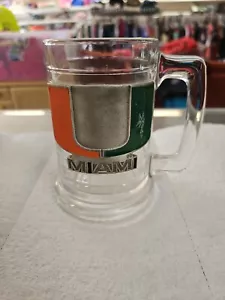 UM Universidad de Miami 2001 Huracanes logotipo 3D taza cerveza de peltre fino vidrio transparente - Imagen 1 de 5