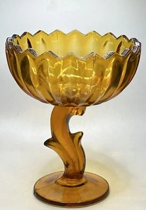 Indiana Glass Lotus Blossom Pedestal Compote Candy Dish Vintage Amber Flower - Picture 1 of 6