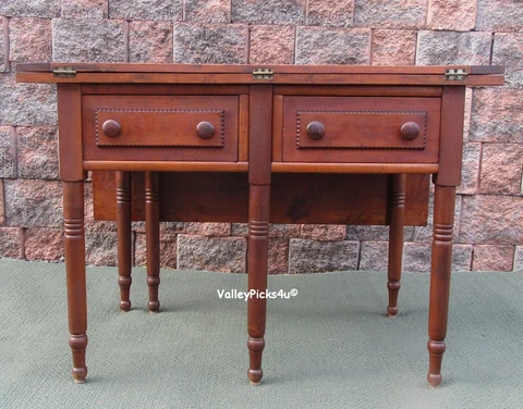 Antique Primitive Pennsylvania Sheraton Cherry Drop Leaf Gate Leg 2 Drawer Table Cover