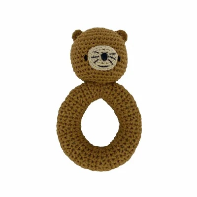 The Land of Nod Bear Ring Rattle Baby Toy Black Brown Crochet Knit 6in VGUC - Image 1 of 4
