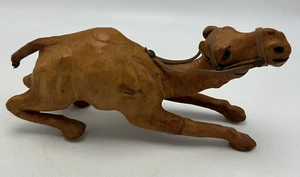 Leather Camel Brown Wrapped Vintage Figurine Glass Eyes Home Decor 8" x 4" - Picture 1 of 9