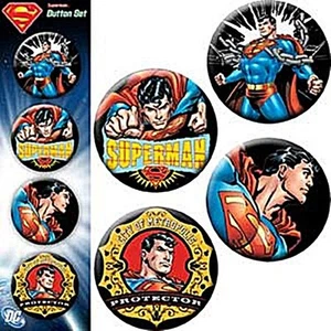 Superman Acción Pics. Franja De 4 Redondo Pin Insignia - Picture 1 of 1