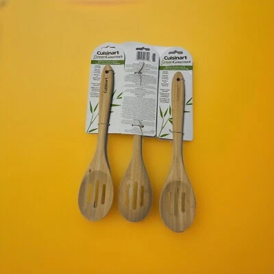 Cuisinart Verde Gourmet Bambú Ranurado Cuchara para Utensilios de Cocina Antiadherentes Juego de 3 NUEVO Foto 1 de 3
