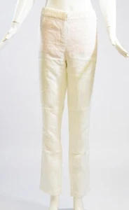 CHANEL 15C Hose weiß Leinen Blumenmuster Baumwolle Spitze Taille Frontreißverschluss gerades Bein 42 - Bild 1 von 12