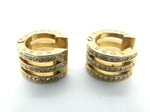 Rare Michael Kors Signed Rhinestone Party Hoop Gold Tone Pierced Women Earrings - Picture 1 of 5