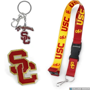USC Trojans Reversible Lanyard Logo Pin, Metal Keychain Gift Bundle - Picture 1 of 1