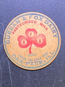 2 Pasteurized Milk Bottle Caps Curran & Fox Dairy Oak Park Vintage Unused Rare - Picture 1 of 11