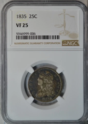 1835 Capped Bust quarter, NGC VF25..........Type Coin Company Cover