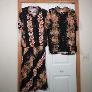 Conjunto de Boda Hawaiano Hilo Hattie Vestido Camisa Aloha Mediana Leis Piña De Colección - Imagen 1 de 11