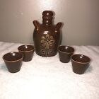 Natural Brown Glaze Ceramic 5 Piece Sake Set, Bottle W/4 Cups, Distinct Marks