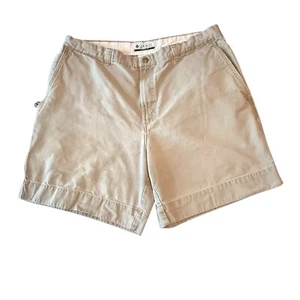 Pantalones Cortos Chinos Columbia Para Hombre Talla 38 10” Beige Frente Plano Tiro Medio Bolsillos Cortados - Imagen 1 de 14