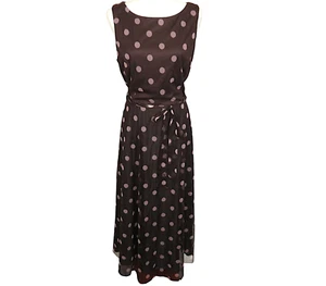 Jessica Howard Vintage Brown Polka Dot Belted Maxi Dress Size 14 - Picture 1 of 8