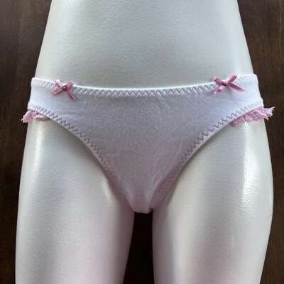 Victoria’s Secret Love Pink White/Pink Lace Trim Cotton Bikini Panty Large 2006 - Image 1 of 4