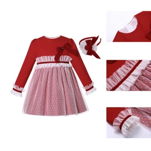 Toddler Girls Birthday Party Dress Princess Lace Dress with Headband Red Dress - Picture 1 of 12