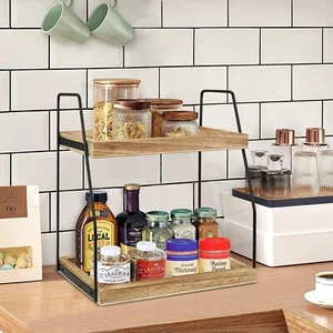 Kaffeestation-Organizer, Gewürzregal für die Küche, Aufbewahrungsregal aus Holz - Bild 1 von 9