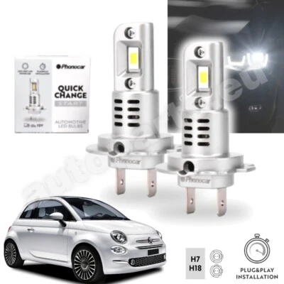 Pair LED Lamps H7/H18 Replacement Plug And Play White Pure for Fiat 500 On 2007 - Image 1 of 4