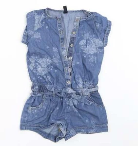 Benetton Jeans Girls Blue Cotton Blend Playsuit One-Piece Size XS - Picture 1 of 12
