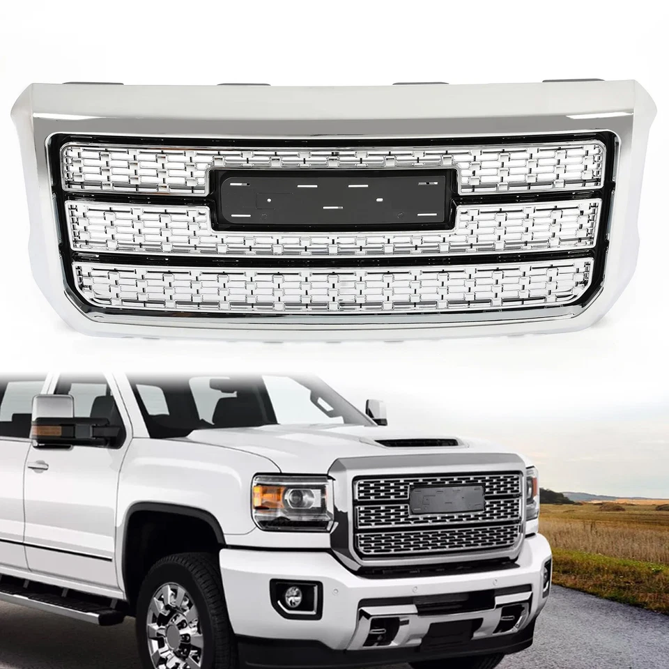 Chrome Front Grille ABS Grill W/ Snap For GMC Sierra 2500HD 3500HD 2015-2019 - Image 1 of 4
