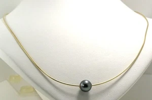 9MM Dark Gray Tahitian Pearl Slide on Omega Chain, 14K Yellow Gold, 18", 6grams  - Picture 1 of 3