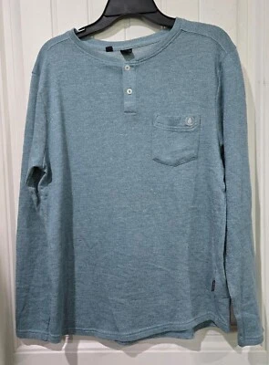 Volcom Men’s Heather Blue Green Henley Pullover Shirt Size MEDIUM - Image 1 of 4