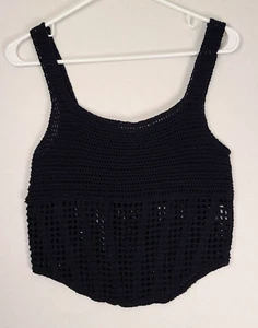 REBELLION Black Crochet Tank Top Small 100% Cotton See Through Summer Beach NEW - Picture 1 of 8