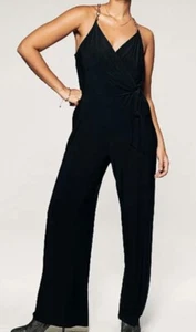 Black Gold Chain Wrap Top Jumpsuit Wide Leg Sizes UK 10-24 Cruise Party Holiday - Picture 1 of 6