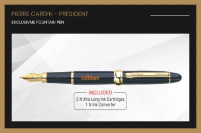 Pierre Cardin President Pluma Estilográfica Borde Dorado Tinta Azul Frontera ...