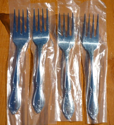 (4) Rogers Customcraft CUS11 Stainless Flatware Monogram J Salad Dessert Forks
