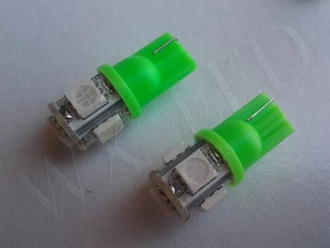 2 X GREEN 921 T10 194 168 2825 W5W DOME MAP CARGO LIGHT BULBS 5050 SMD 5 LED** - Picture 1 of 2