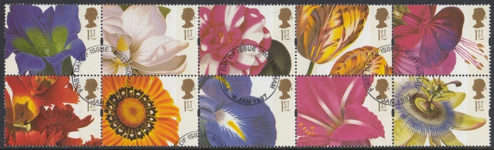 GB 1997 Flowers Greetings set block of ten SG 1955 - 1964 (SG 1955a) fine used - Image 1 of 1