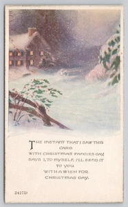 Postkarte mit geteilter Rückseite Weihnachtsgedicht mit verschneiten Landhausszene - Bild 1 von 2