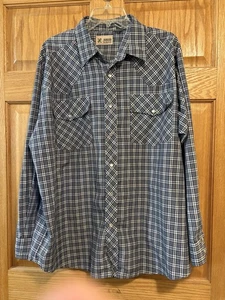 Haband Shirt Men’s XL Western Cowboy Rodeo Pearl Snap Blue Plaid Long Sleeve - Picture 1 of 6