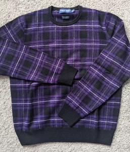 FLAWLESS POLO RALPH LAUREN MEN SMALL BLACK PURPLE PLAID WOOL CASHMERE SWEATER - Picture 1 of 5
